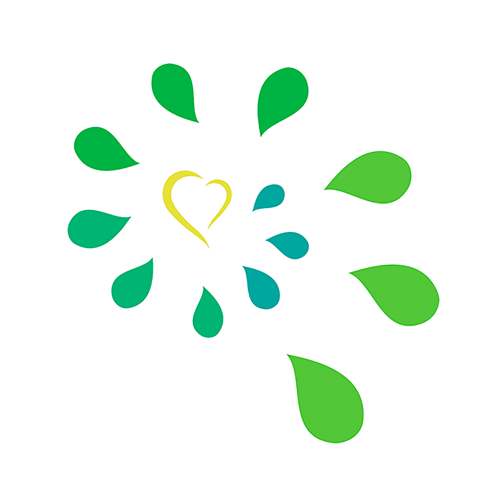 Logo Montessori Madrid. Espiral de hojas verdes con corazón dorado en el centro